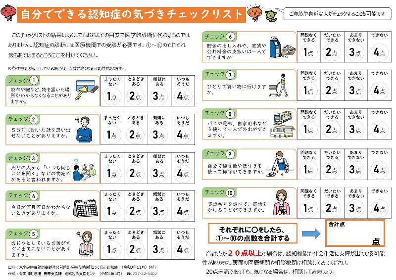 自分でできる認知症の気づきチェックリスト画像
