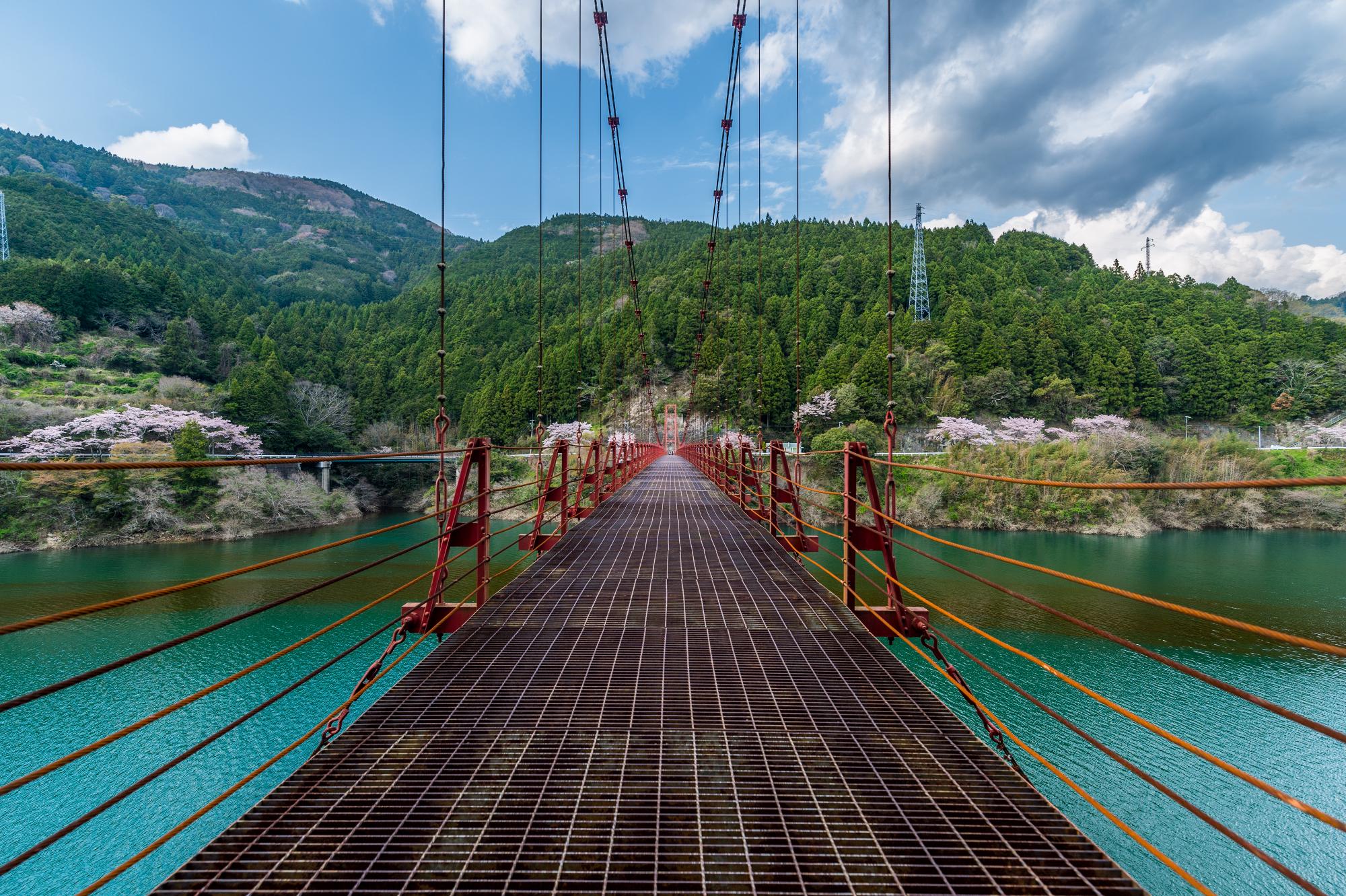 赤いつり橋「蔵王橋」の写真